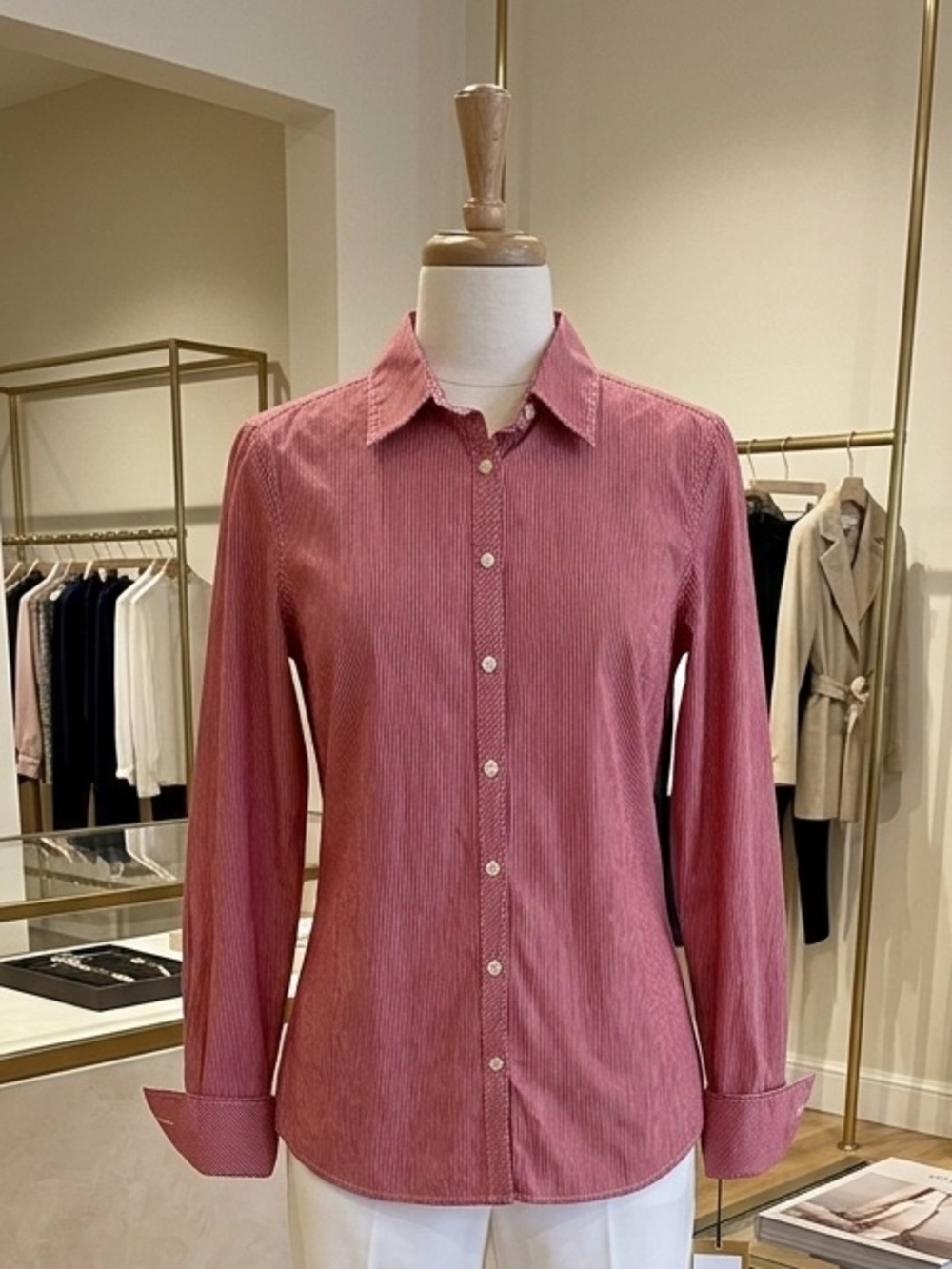 Tommy Hilfiger Red and White Striped Button-Up Shirt